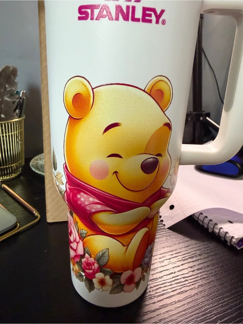 Stanley White Travel Mug with Pink Winnie the Pooh Illustration